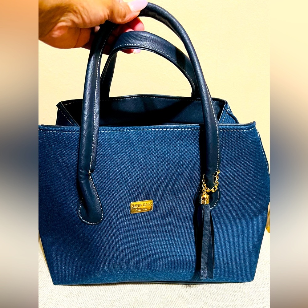 SUPER CUTE CANVAS AND FAUX LEATHER HANDHELD BAG